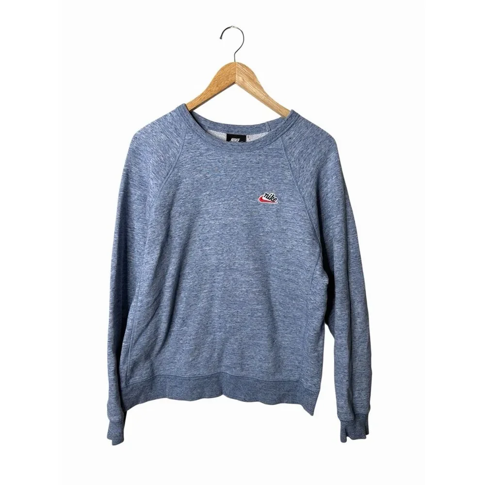 Nike Mens Crewneck Sweatshirt Heather‎ Blue Logo Casual Pullover Size Medium
